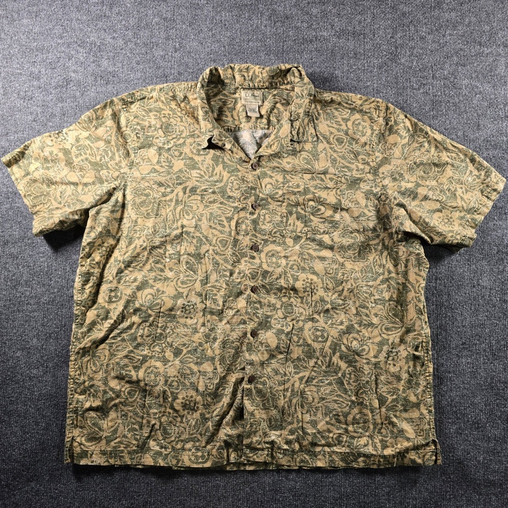 LL Bean Mens XXL Short Sleeve Cotton Button Down Floral Paisley Shirt 300229